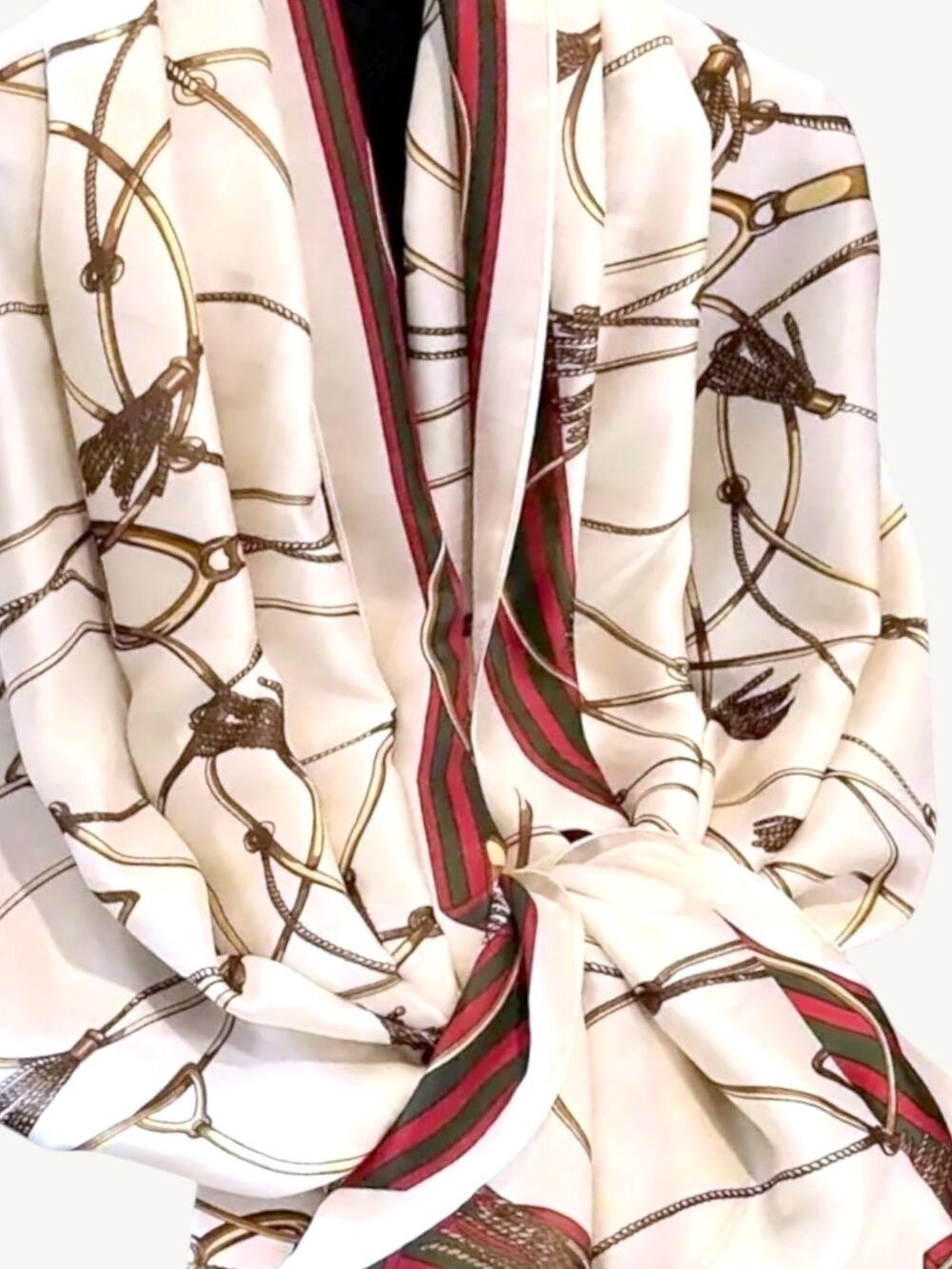 ✨VIP✨Ivory Gold Equestrian Silky Satin Scarf Shawl Wrap Hijab 70”x 35” Oversized